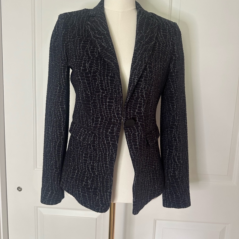 Vintage Armani Collezioni Navy Black Textured Blazer Jacket Size 4